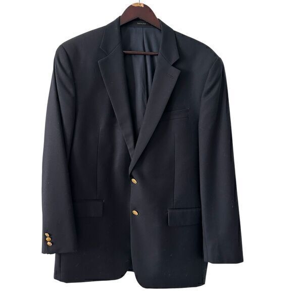 Lauren Ralph Lauren Mens Navy Blue 100% Wool 2 Button Blazer Size 42L